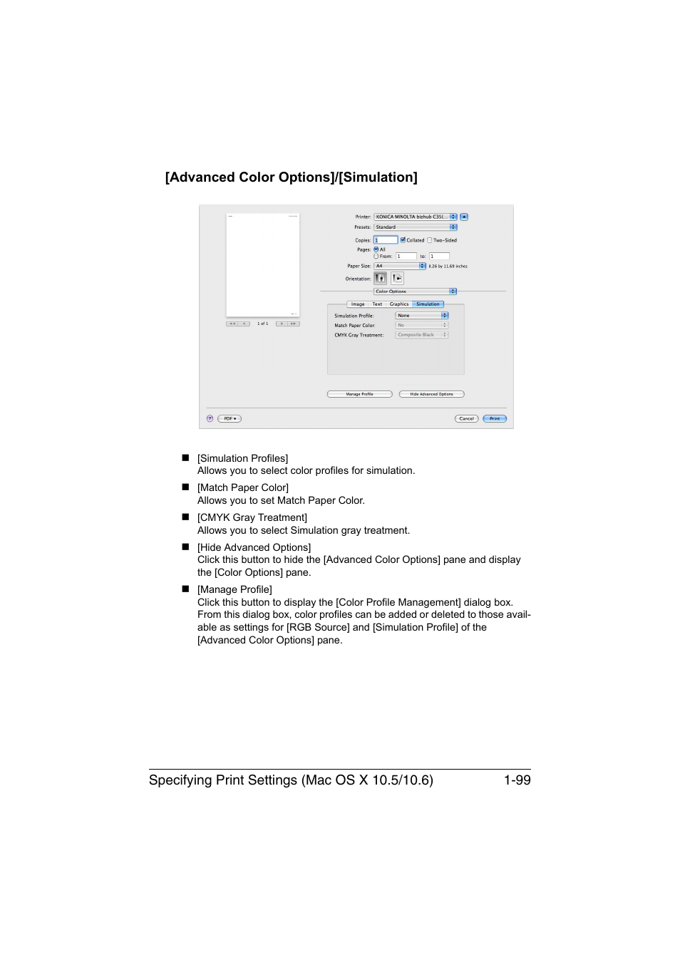 Advanced color options]/[simulation, Advanced color options]/[simulation] -99 | Konica Minolta bizhub C35 User Manual | Page 126 / 510