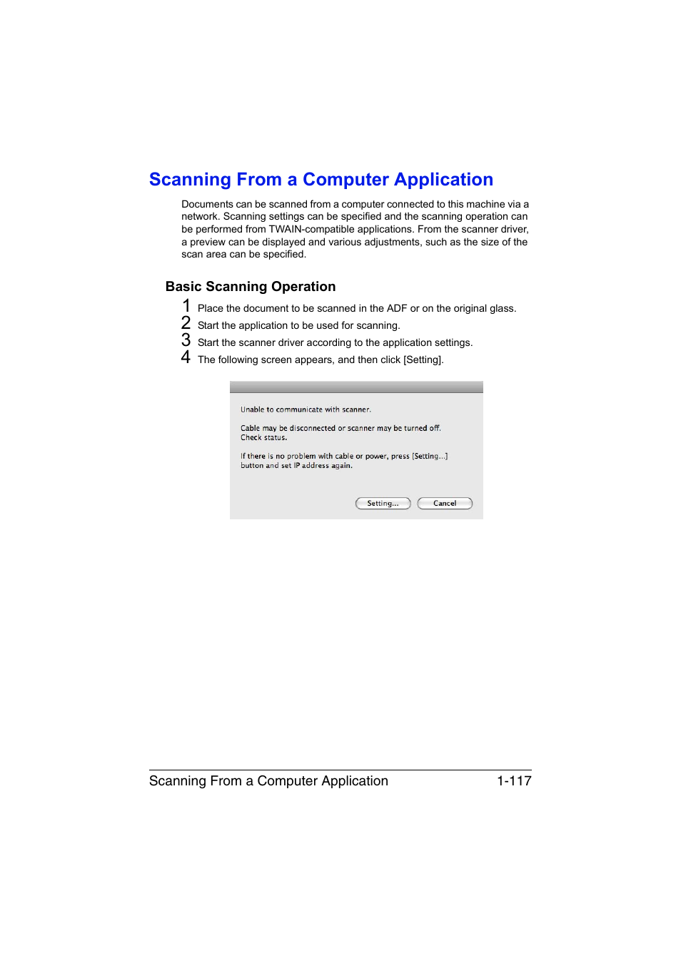 Scanning from a computer application, Basic scanning operation, Scanning from a computer application -117 | Basic scanning operation -117 | Konica Minolta bizhub C35 User Manual | Page 144 / 510