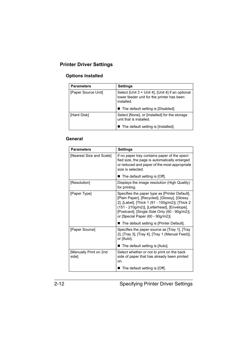 Printer driver settings, Options installed, General | Printer driver settings -12, Options installed -12 general -12 | Konica Minolta bizhub C35 User Manual | Page 159 / 510