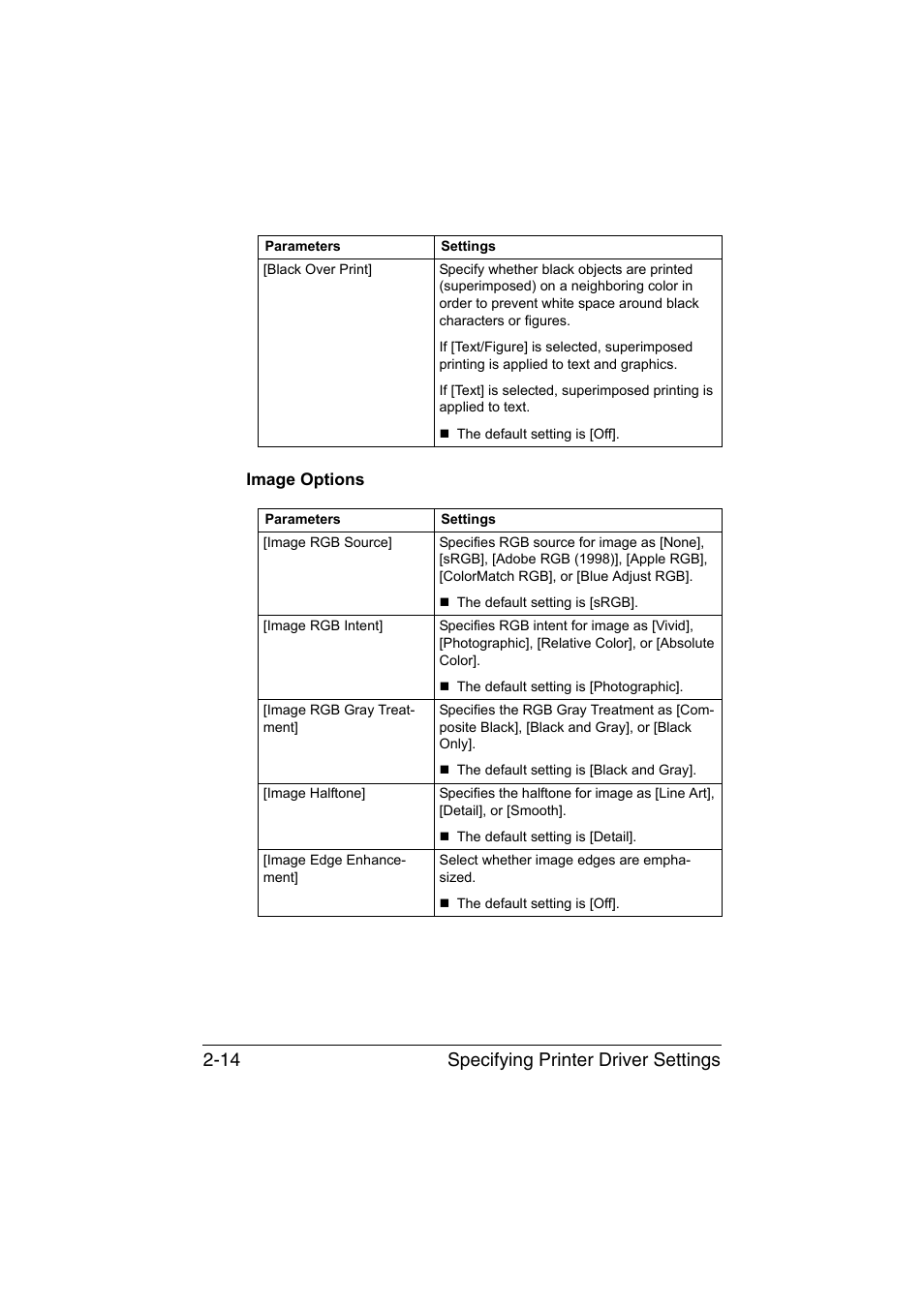 Image options, Image options -14, Specifying printer driver settings 2-14 | Konica Minolta bizhub C35 User Manual | Page 161 / 510