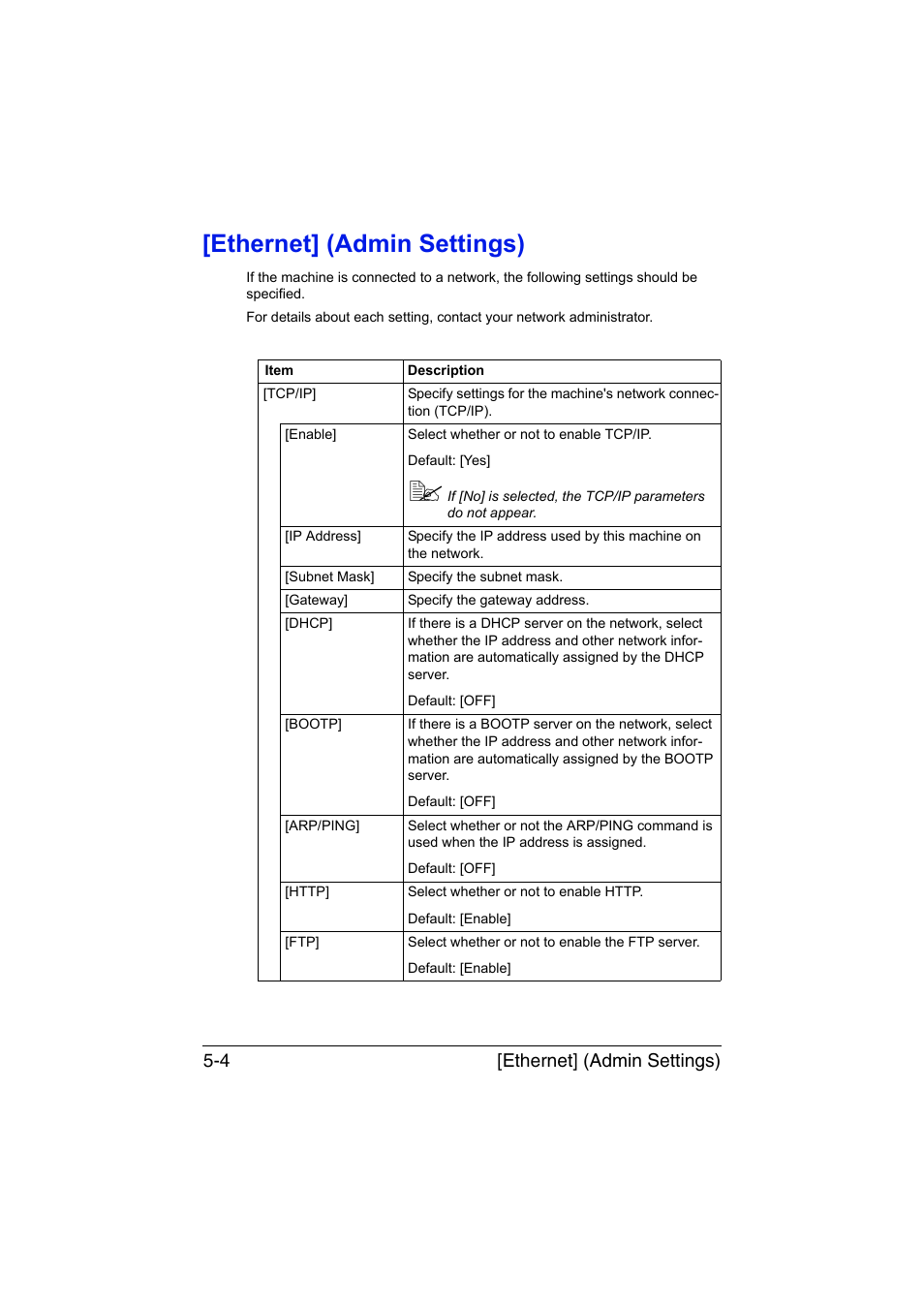 Ethernet] (admin settings), Ethernet] (admin settings) -4, Ethernet] (admin settings) 5-4 | Konica Minolta bizhub C35 User Manual | Page 183 / 510