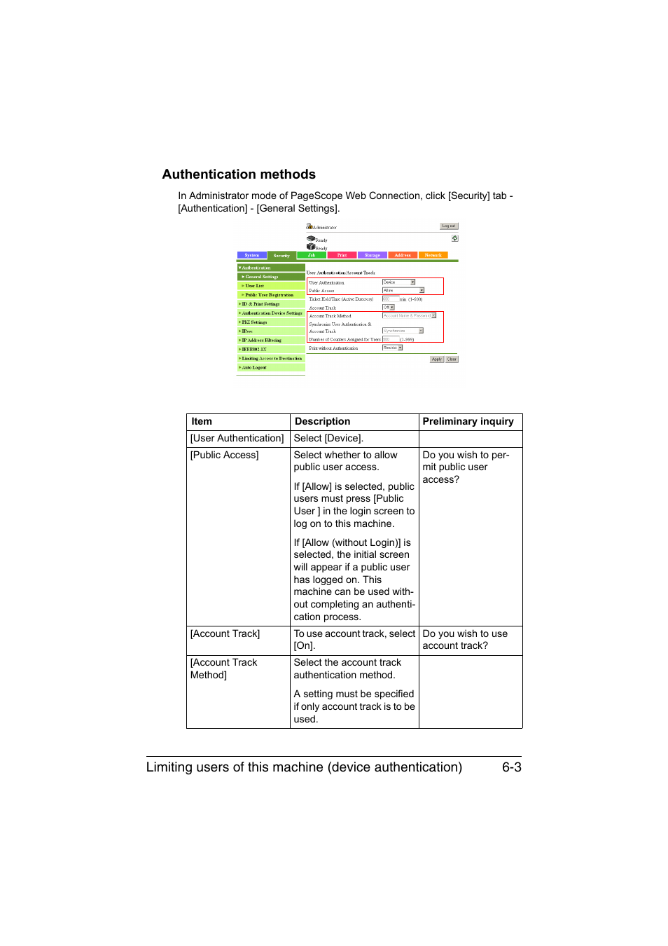 Authentication methods, Authentication methods -3, Authentication | Methods | Konica Minolta bizhub C35 User Manual | Page 190 / 510