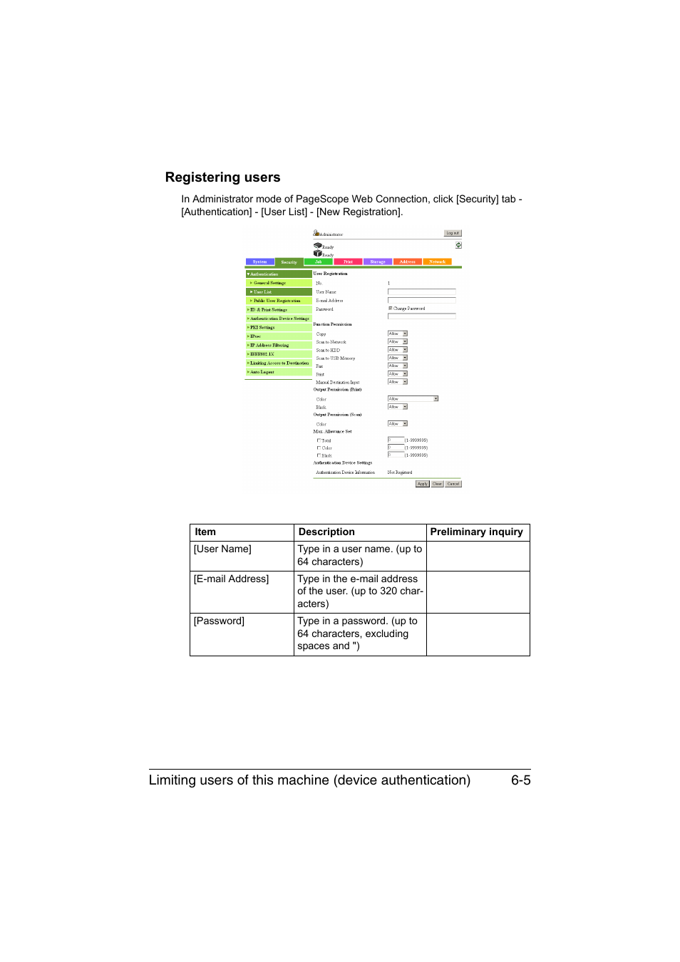 Registering users, Registering users -5 | Konica Minolta bizhub C35 User Manual | Page 192 / 510