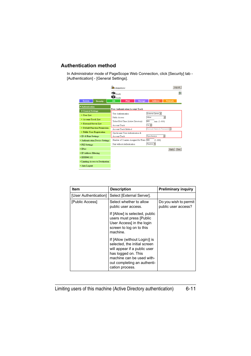 Authentication method, Authentication method -11 | Konica Minolta bizhub C35 User Manual | Page 198 / 510