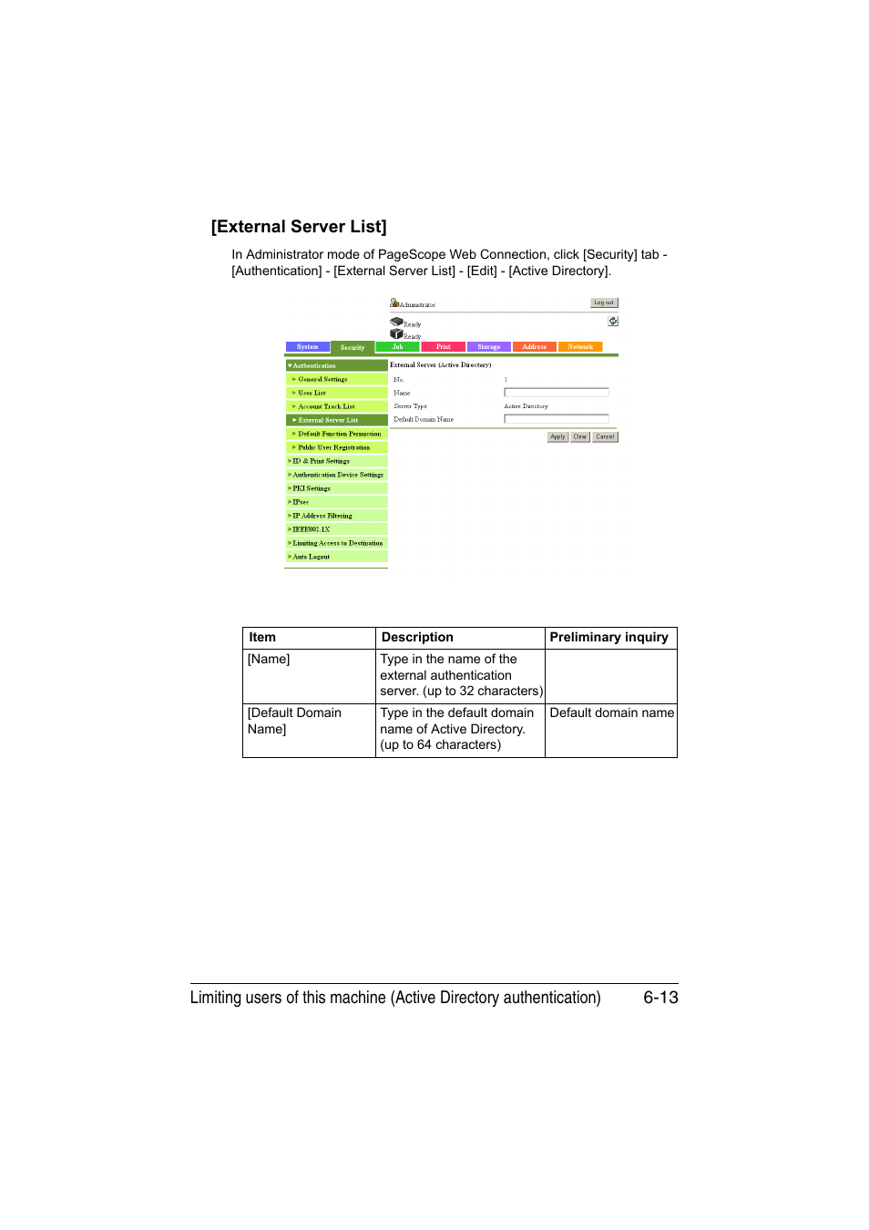 External server list, External server list] -13 | Konica Minolta bizhub C35 User Manual | Page 200 / 510