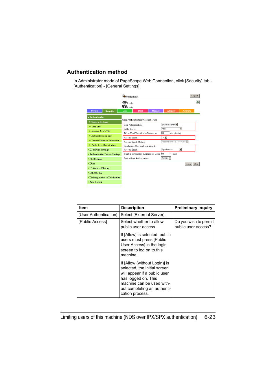 Authentication method, Authentication method -23 | Konica Minolta bizhub C35 User Manual | Page 210 / 510