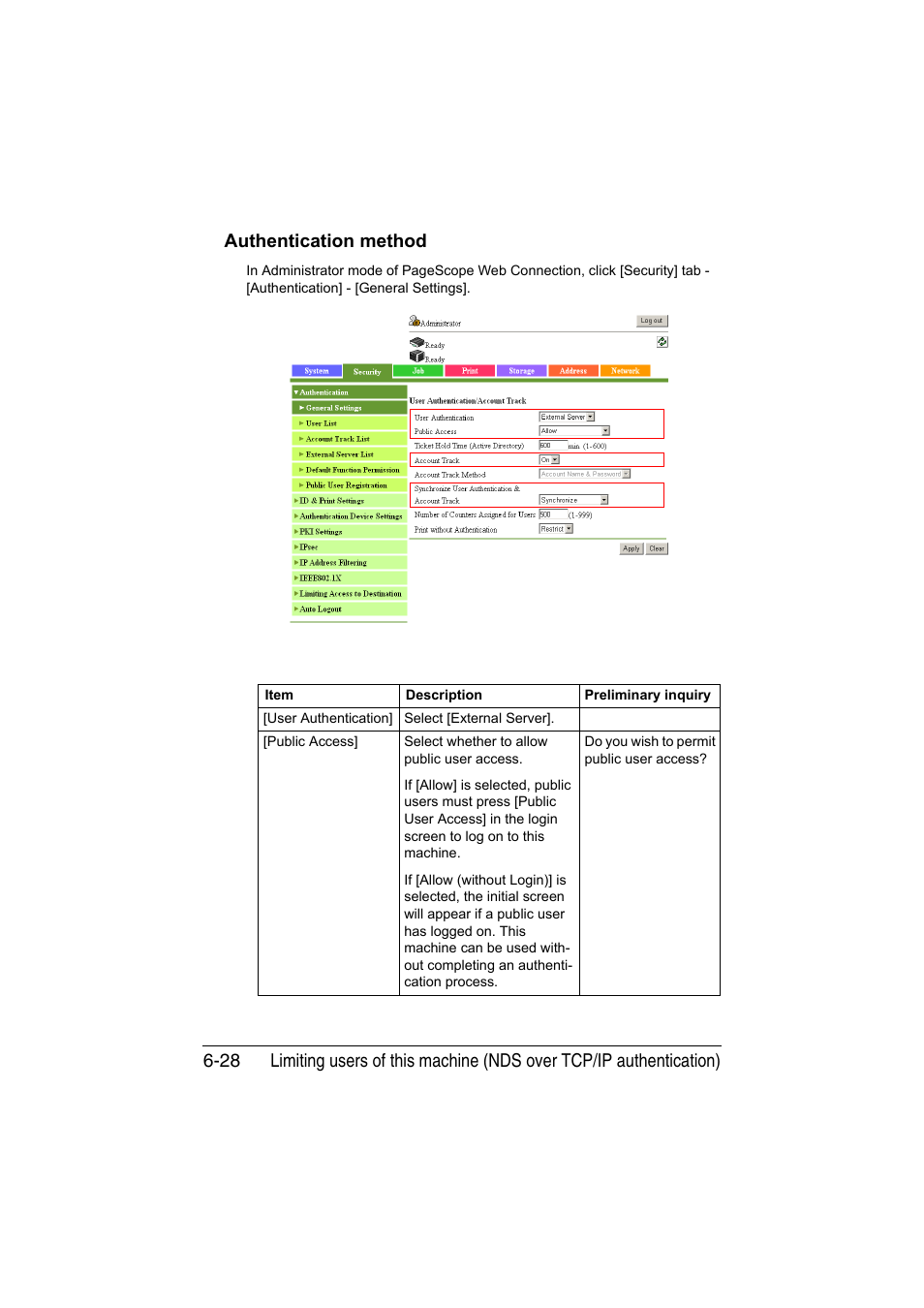 Authentication method, Authentication method -28 | Konica Minolta bizhub C35 User Manual | Page 215 / 510