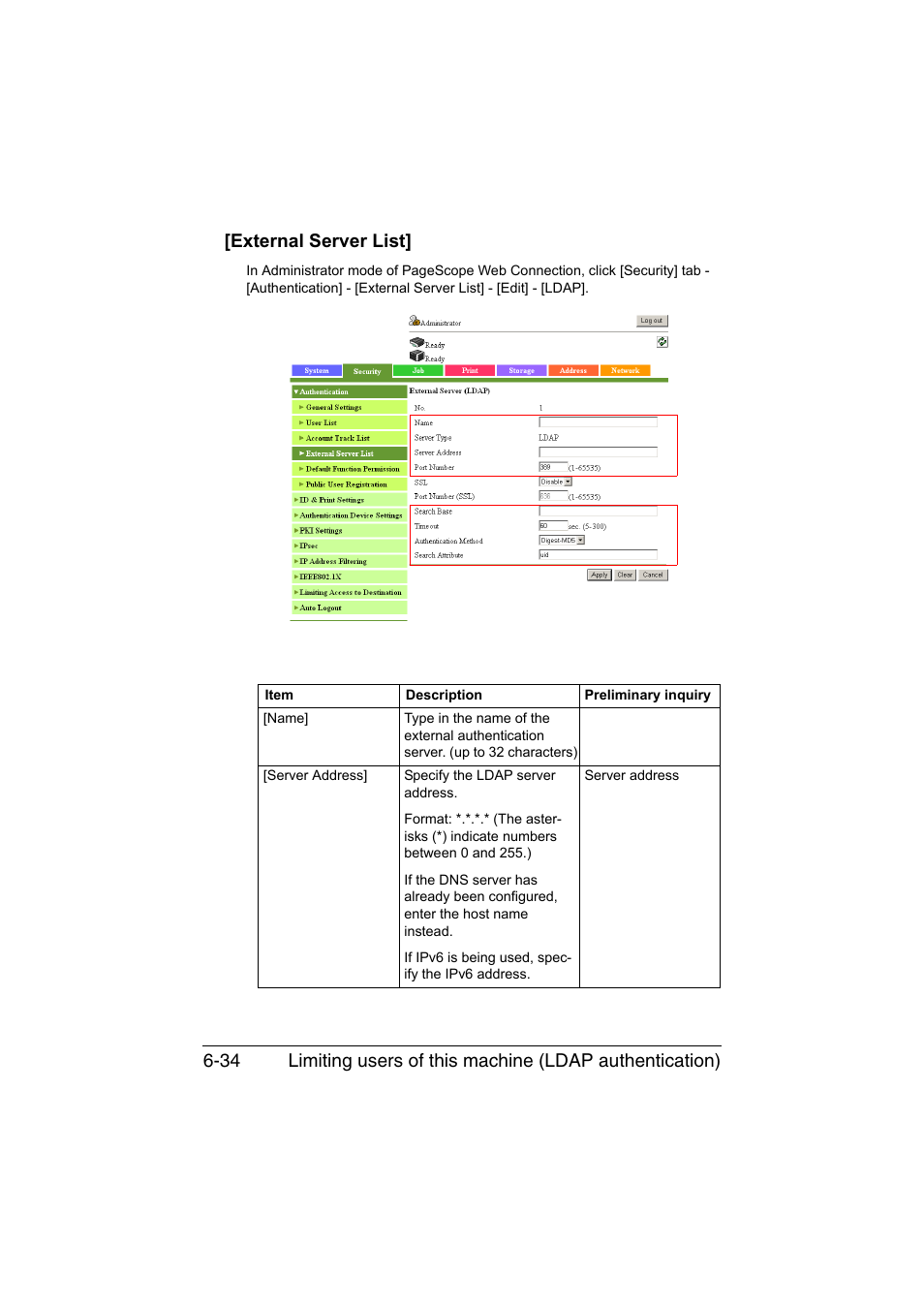 External server list, External server list] -34 | Konica Minolta bizhub C35 User Manual | Page 221 / 510