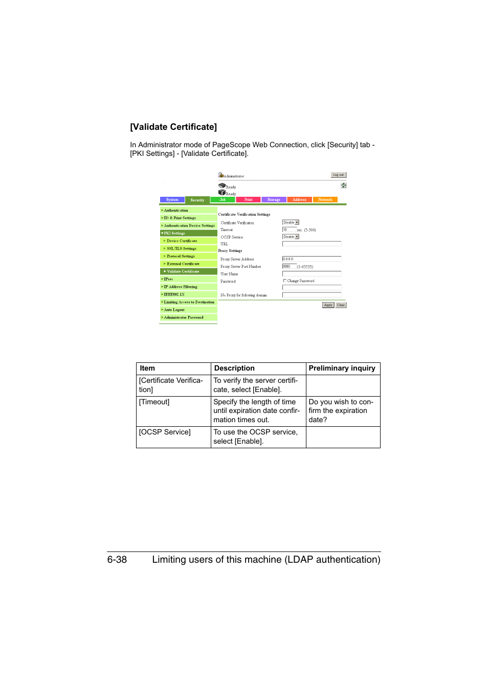 Validate certificate, Validate certificate] -38 | Konica Minolta bizhub C35 User Manual | Page 225 / 510