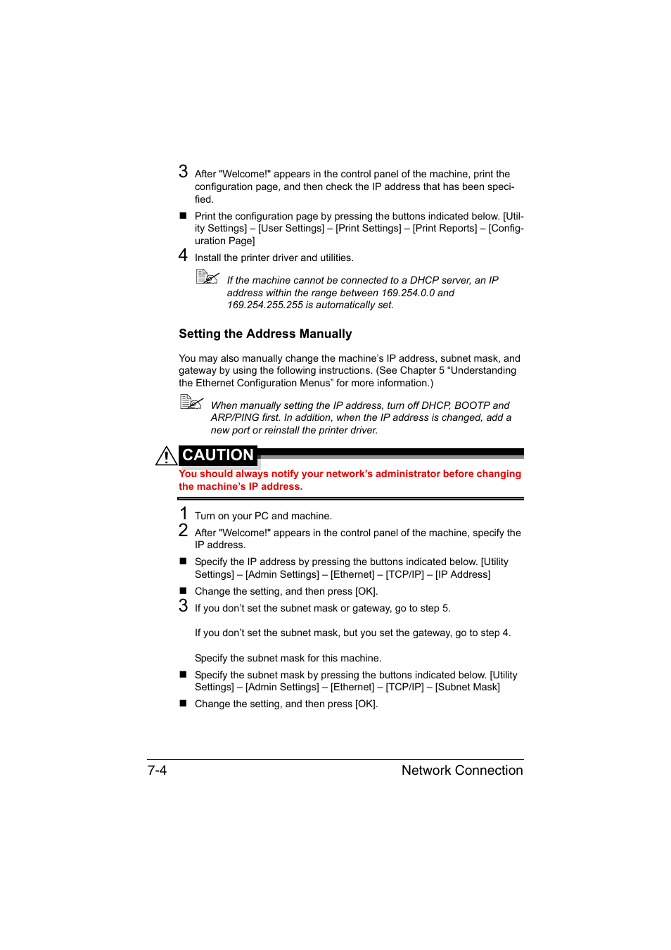 Setting the address manually, Setting the address manually -4, Caution | Konica Minolta bizhub C35 User Manual | Page 231 / 510