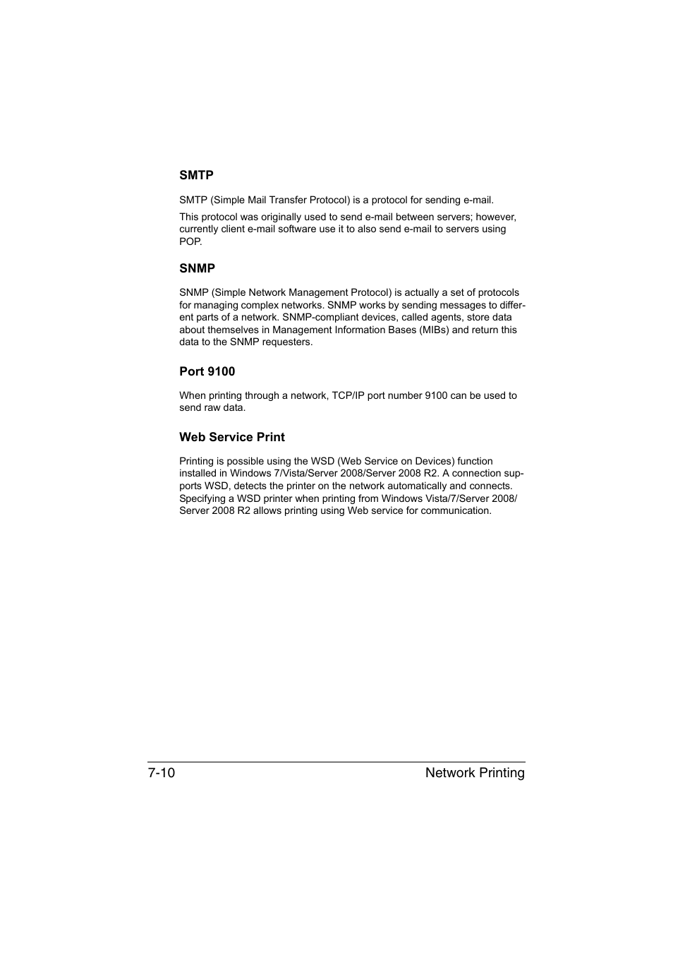 Smtp, Snmp, Port 9100 | Web service print | Konica Minolta bizhub C35 User Manual | Page 237 / 510