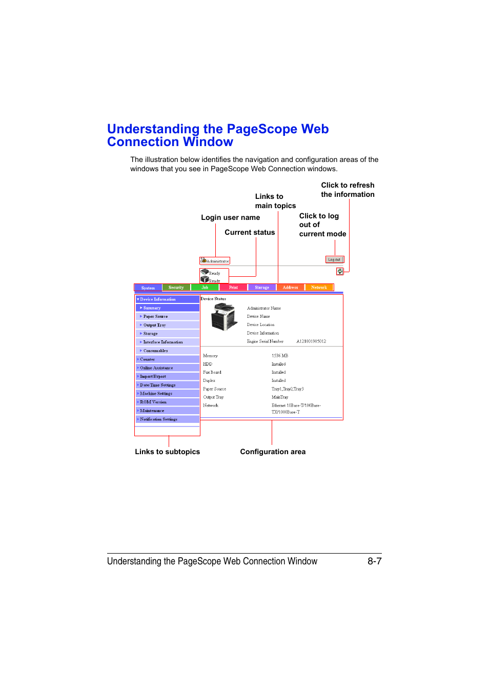 Understanding the pagescope web connection window | Konica Minolta bizhub C35 User Manual | Page 274 / 510