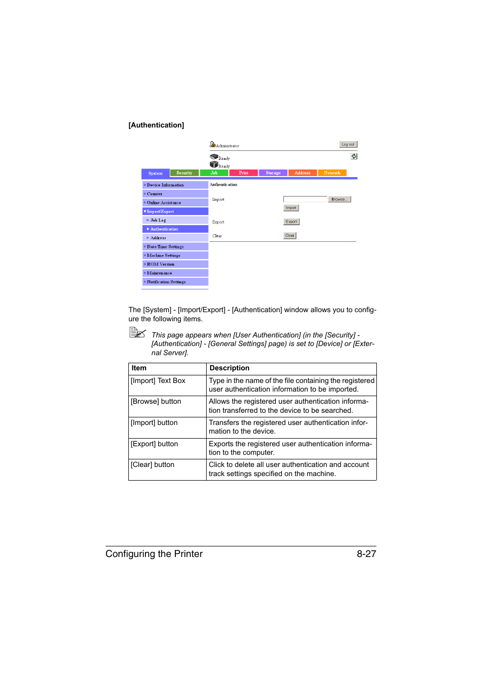 Configuring the printer 8-27 | Konica Minolta bizhub C35 User Manual | Page 294 / 510