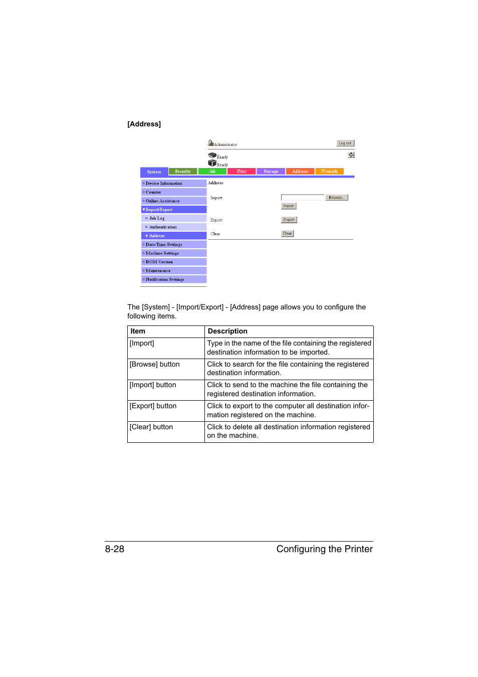 Configuring the printer 8-28 | Konica Minolta bizhub C35 User Manual | Page 295 / 510