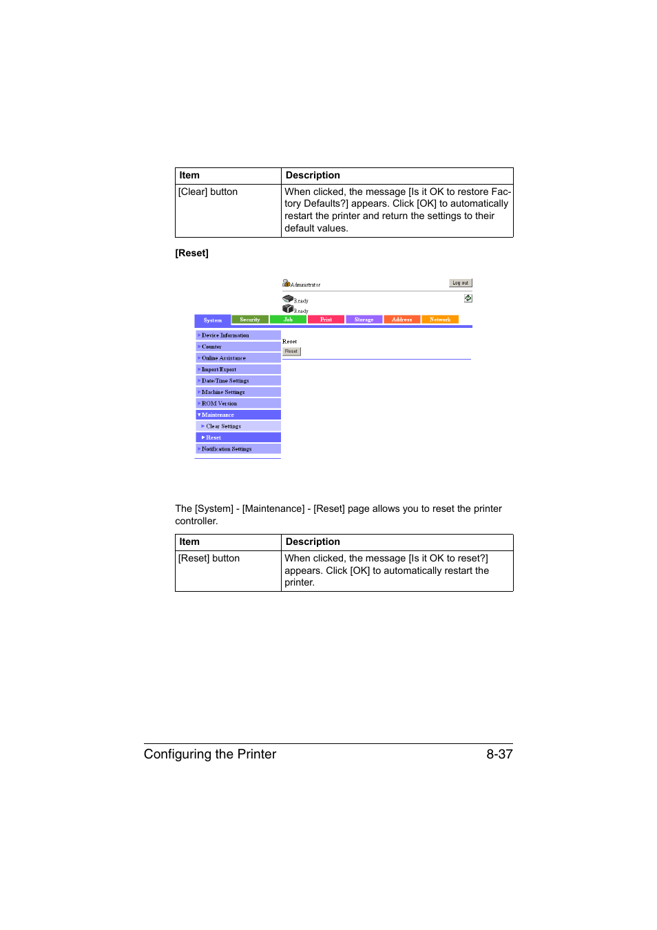 Configuring the printer 8-37 | Konica Minolta bizhub C35 User Manual | Page 304 / 510