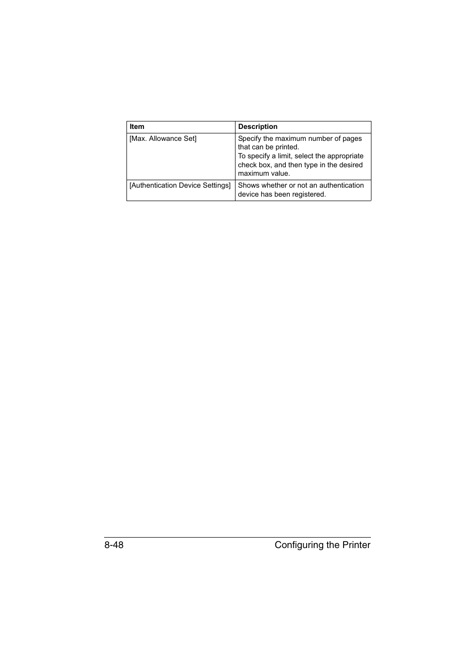 Configuring the printer 8-48 | Konica Minolta bizhub C35 User Manual | Page 315 / 510