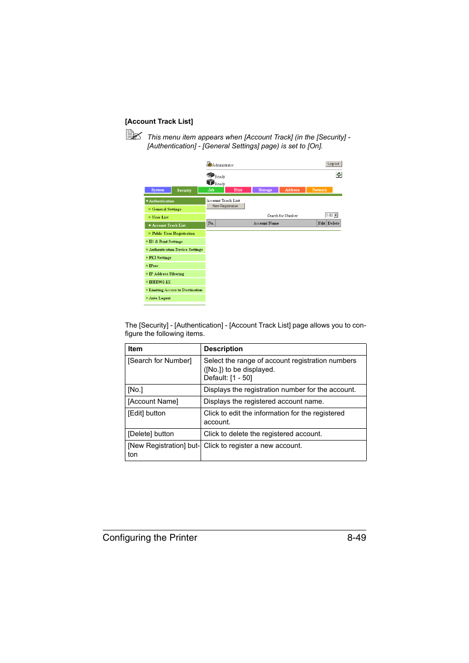 Configuring the printer 8-49 | Konica Minolta bizhub C35 User Manual | Page 316 / 510