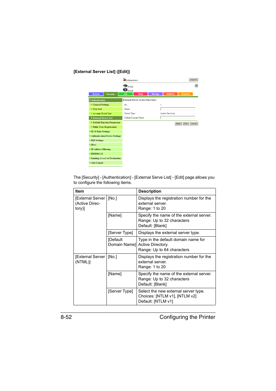 Configuring the printer 8-52 | Konica Minolta bizhub C35 User Manual | Page 319 / 510