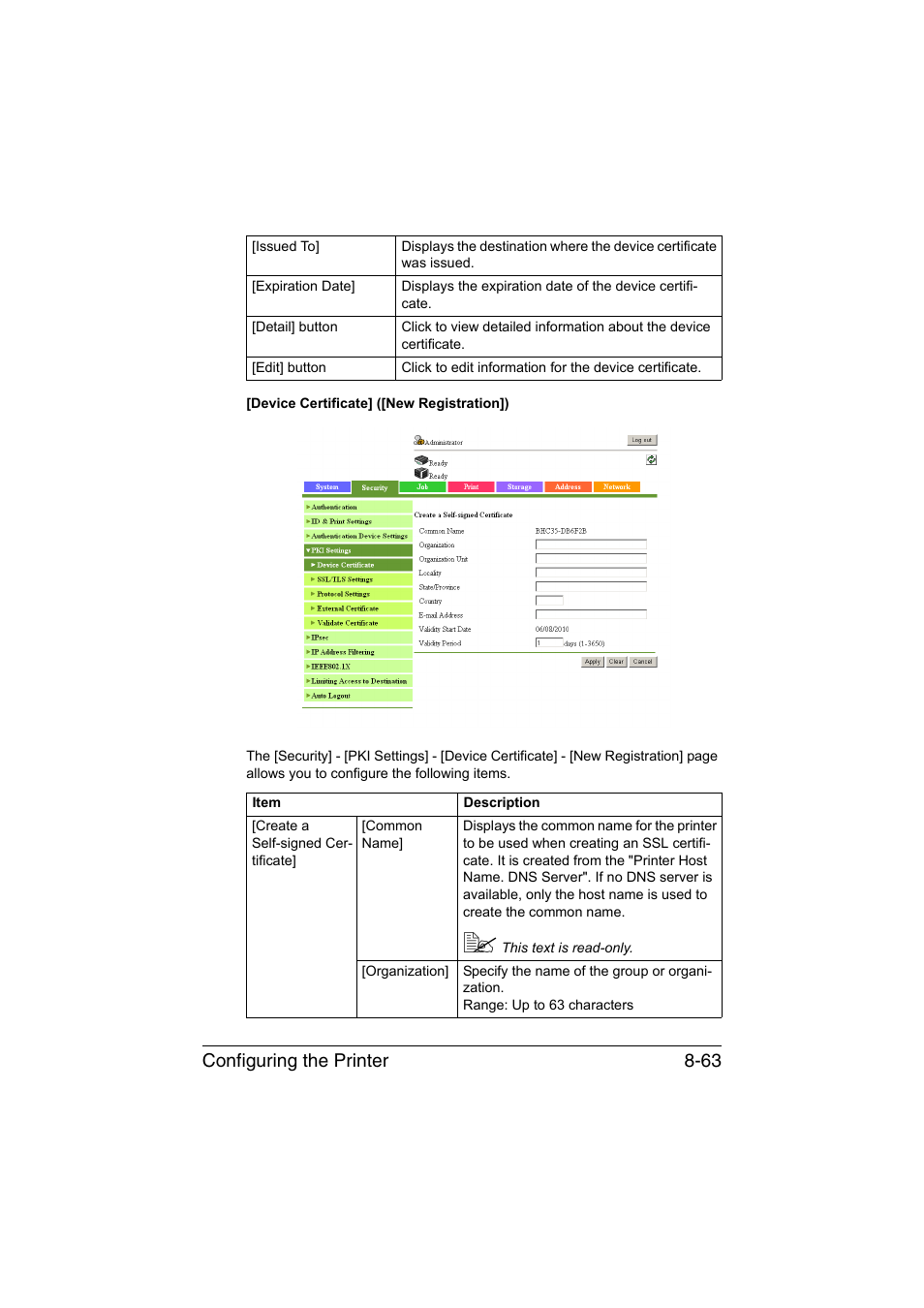 Configuring the printer 8-63 | Konica Minolta bizhub C35 User Manual | Page 330 / 510