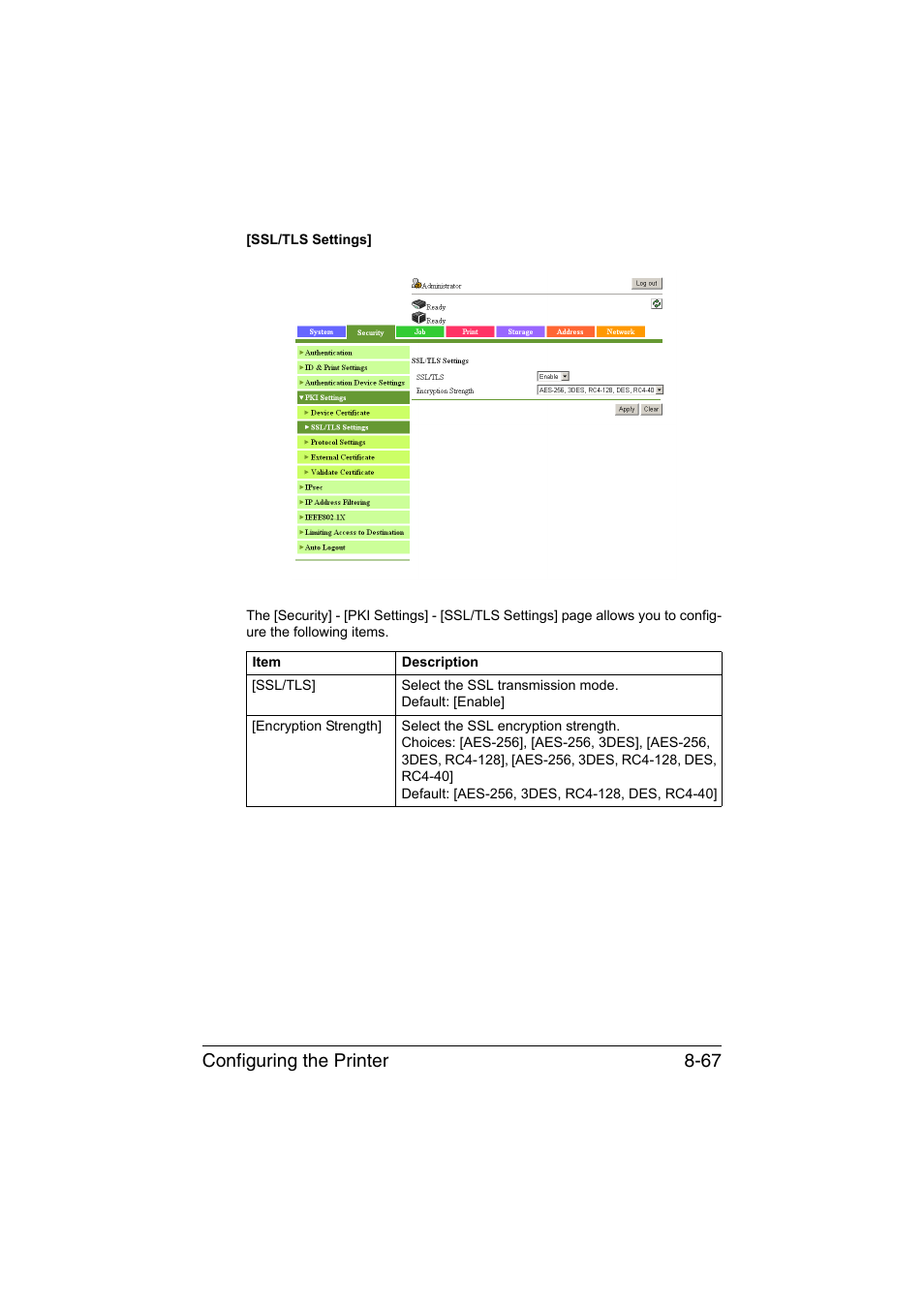 Configuring the printer 8-67 | Konica Minolta bizhub C35 User Manual | Page 334 / 510