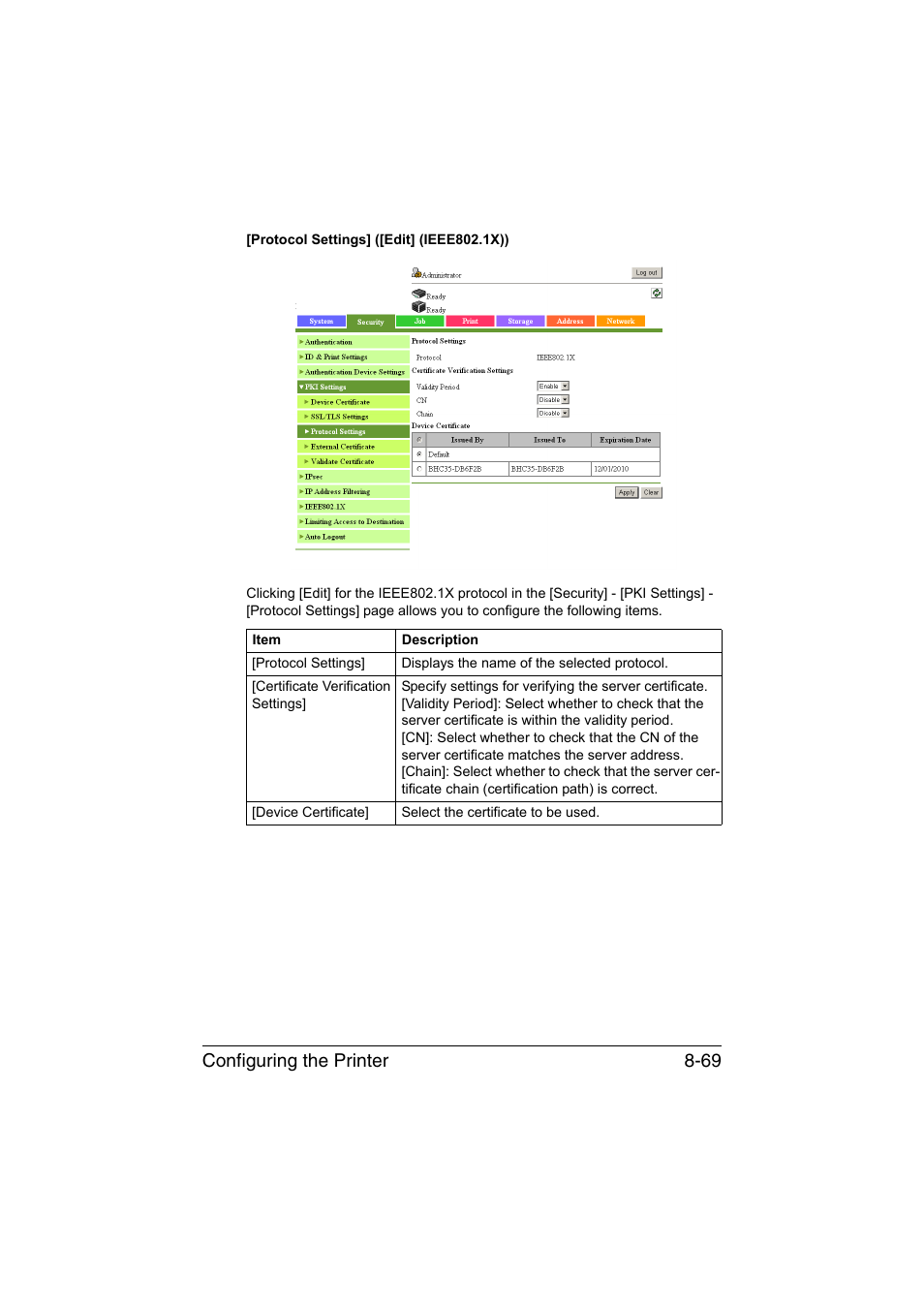Configuring the printer 8-69 | Konica Minolta bizhub C35 User Manual | Page 336 / 510