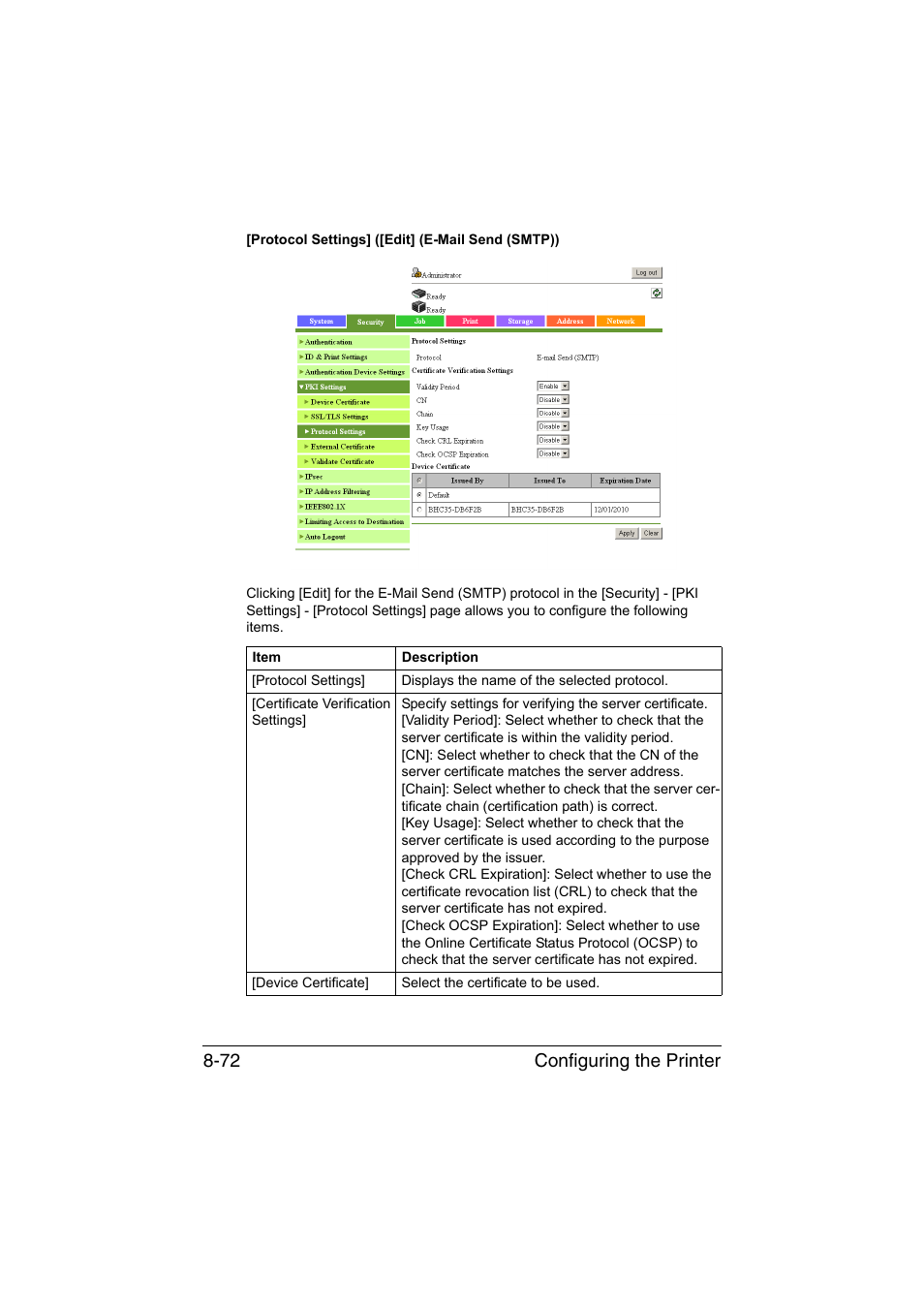 Configuring the printer 8-72 | Konica Minolta bizhub C35 User Manual | Page 339 / 510