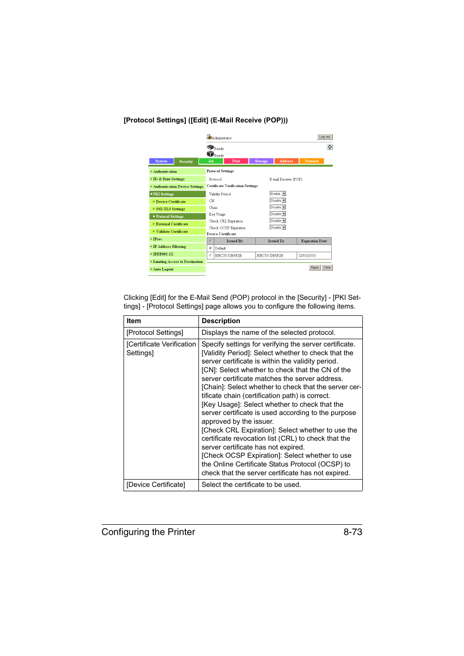 Configuring the printer 8-73 | Konica Minolta bizhub C35 User Manual | Page 340 / 510