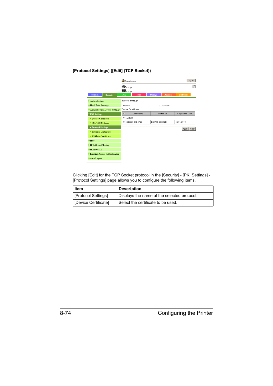 Configuring the printer 8-74 | Konica Minolta bizhub C35 User Manual | Page 341 / 510