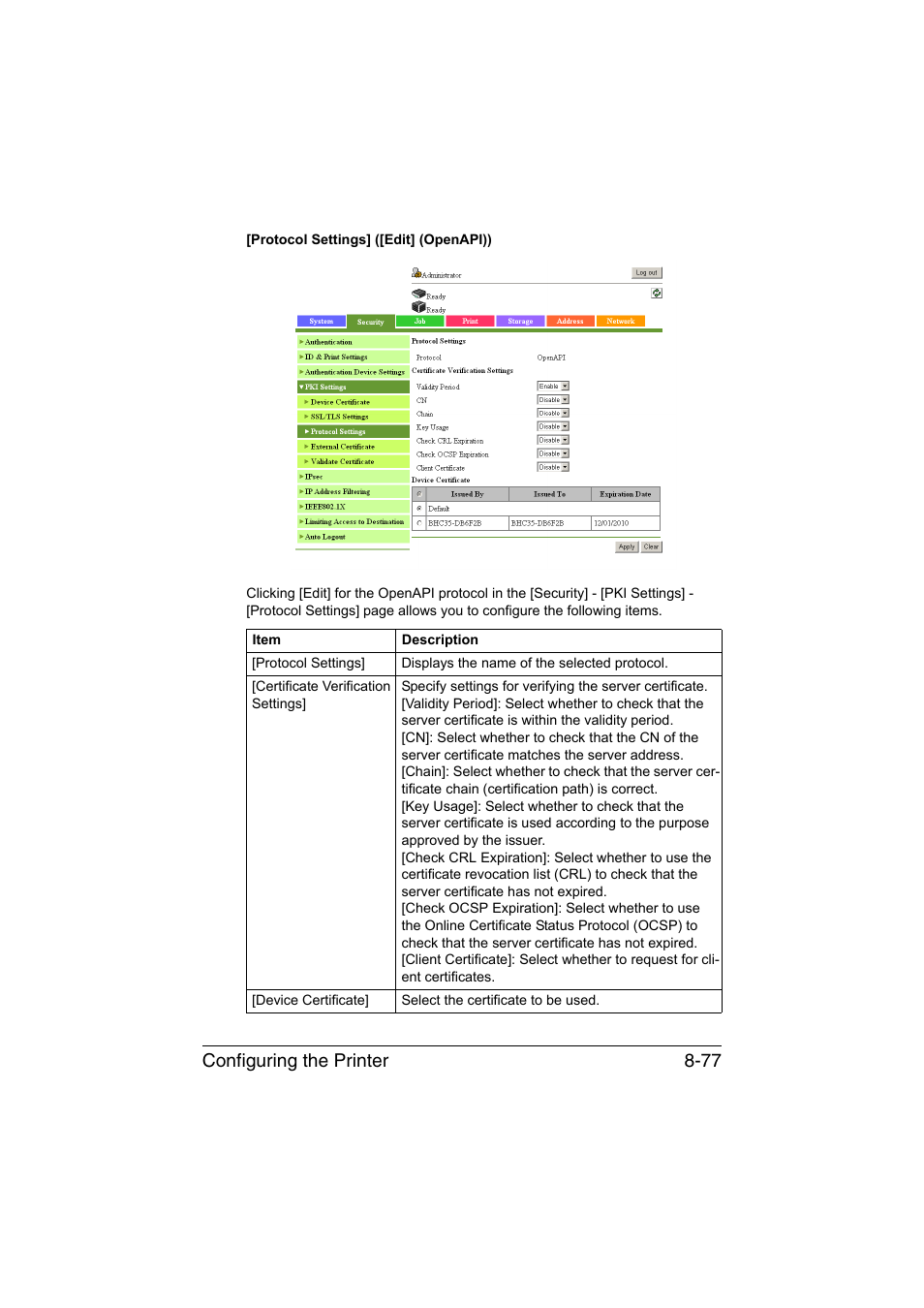 Configuring the printer 8-77 | Konica Minolta bizhub C35 User Manual | Page 344 / 510