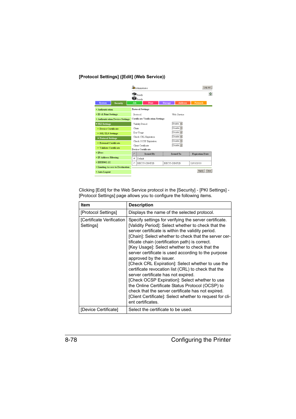 Configuring the printer 8-78 | Konica Minolta bizhub C35 User Manual | Page 345 / 510