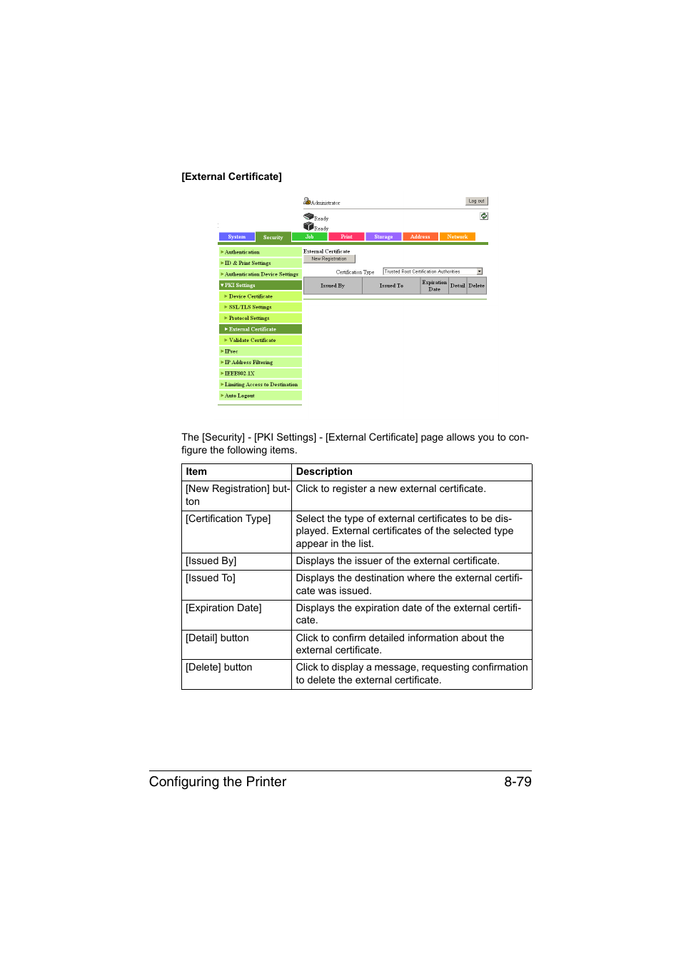 Configuring the printer 8-79 | Konica Minolta bizhub C35 User Manual | Page 346 / 510