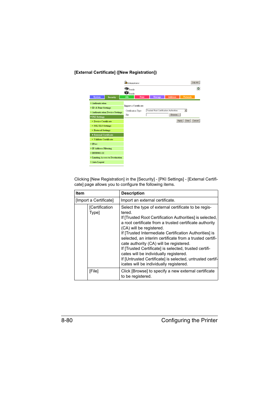 Configuring the printer 8-80 | Konica Minolta bizhub C35 User Manual | Page 347 / 510