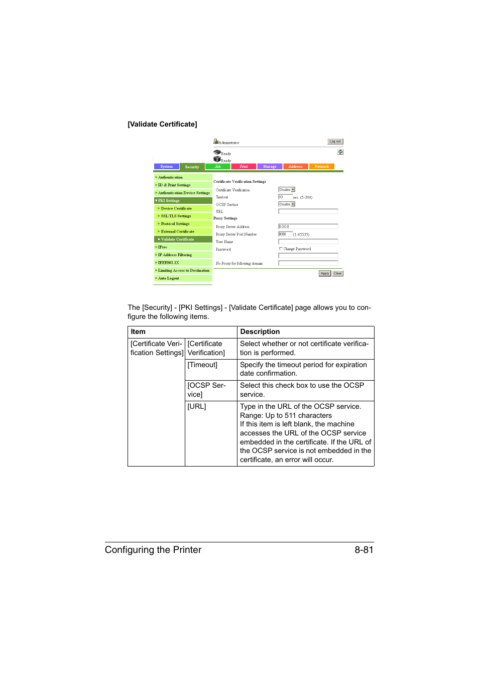 Configuring the printer 8-81 | Konica Minolta bizhub C35 User Manual | Page 348 / 510