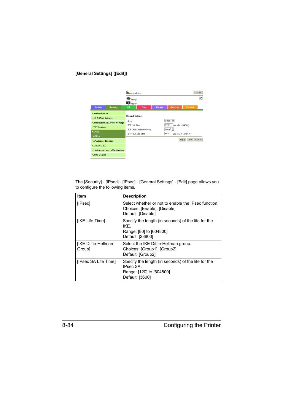 Configuring the printer 8-84 | Konica Minolta bizhub C35 User Manual | Page 351 / 510