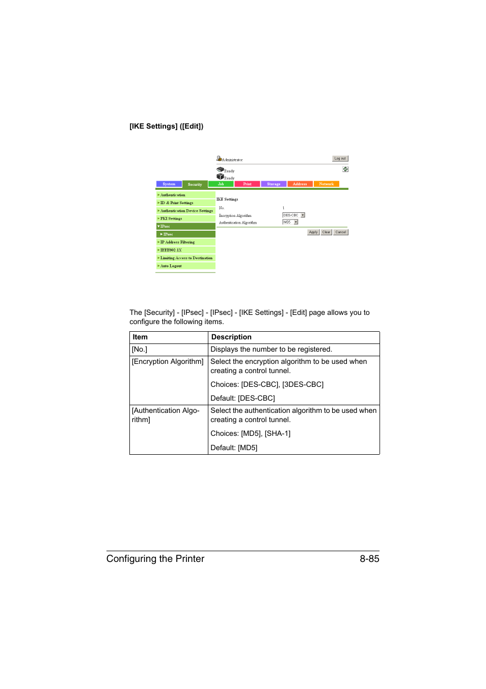 Configuring the printer 8-85 | Konica Minolta bizhub C35 User Manual | Page 352 / 510