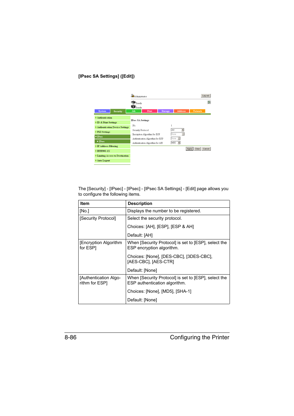 Configuring the printer 8-86 | Konica Minolta bizhub C35 User Manual | Page 353 / 510