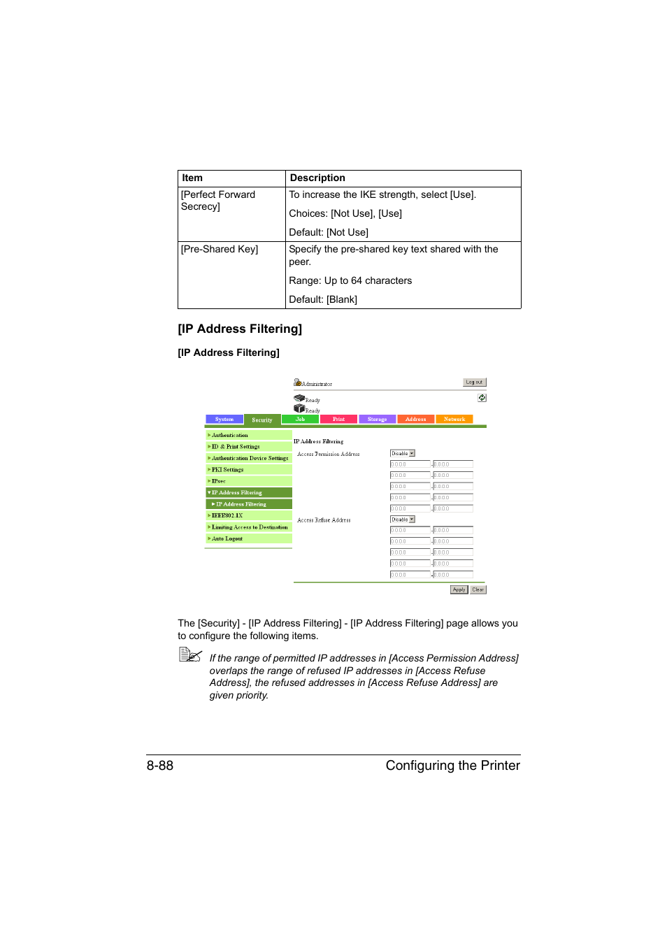 Ip address filtering, Ip address filtering] -88 | Konica Minolta bizhub C35 User Manual | Page 355 / 510