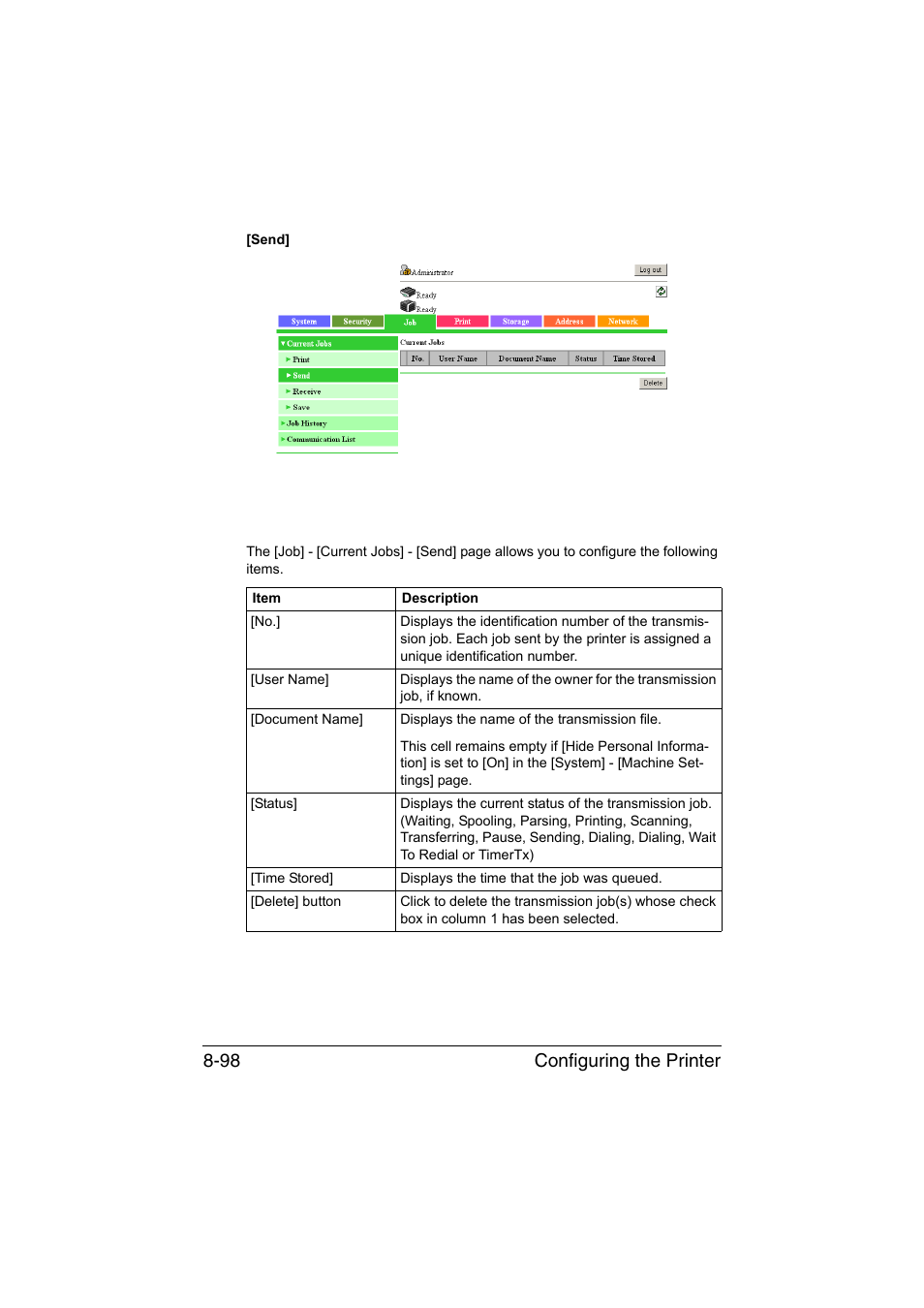 Configuring the printer 8-98 | Konica Minolta bizhub C35 User Manual | Page 365 / 510