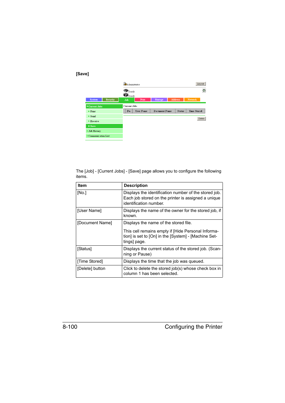 Configuring the printer 8-100 | Konica Minolta bizhub C35 User Manual | Page 367 / 510