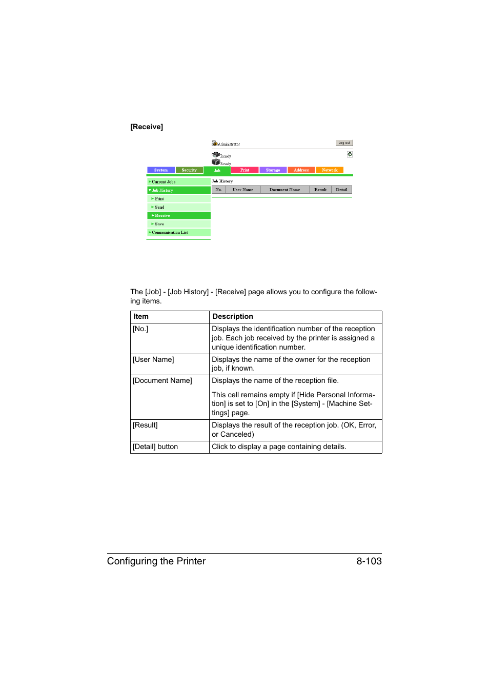 Configuring the printer 8-103 | Konica Minolta bizhub C35 User Manual | Page 370 / 510