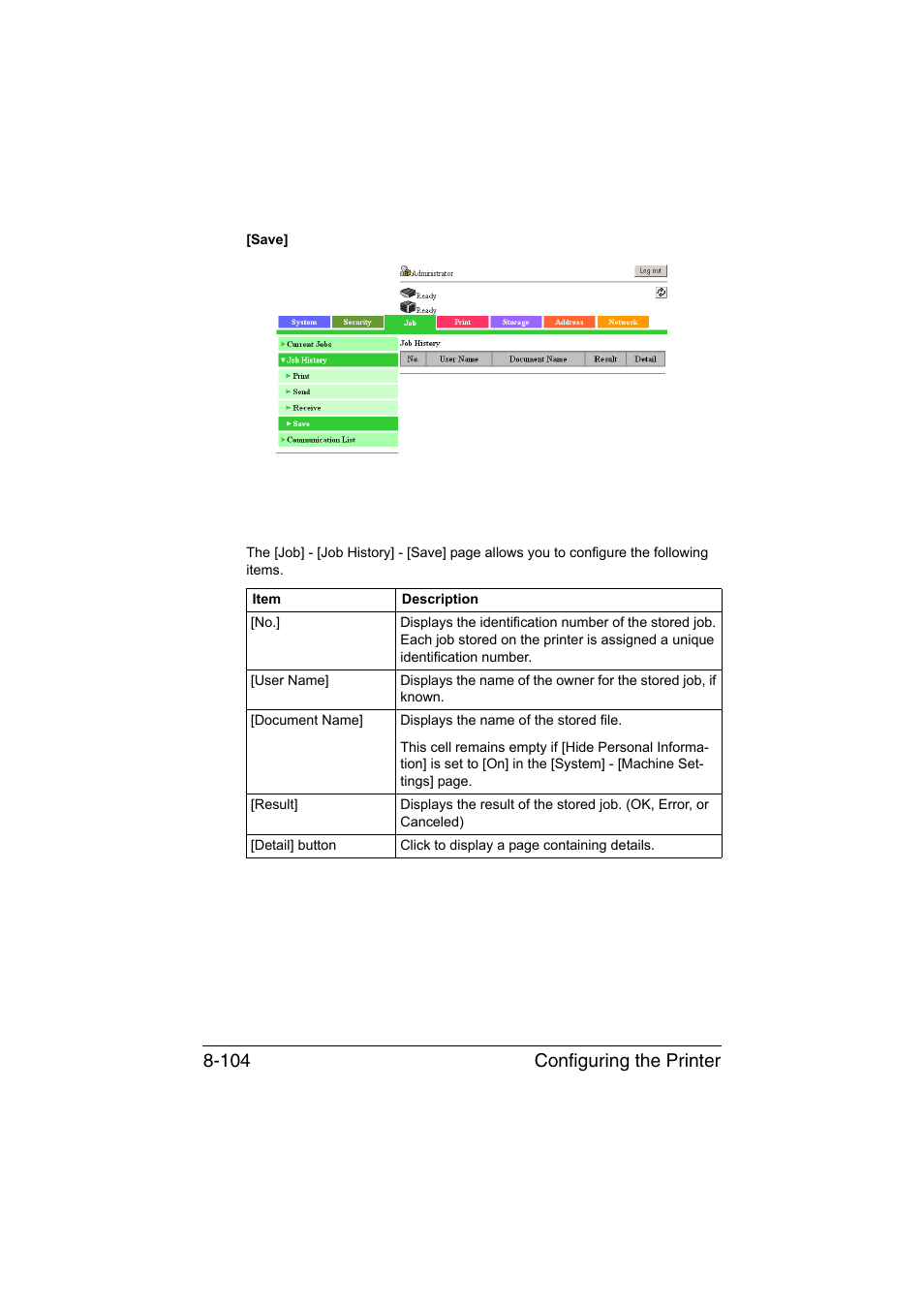 Configuring the printer 8-104 | Konica Minolta bizhub C35 User Manual | Page 371 / 510