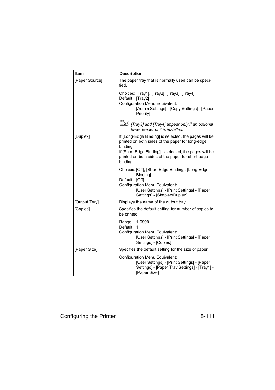 Configuring the printer 8-111 | Konica Minolta bizhub C35 User Manual | Page 378 / 510