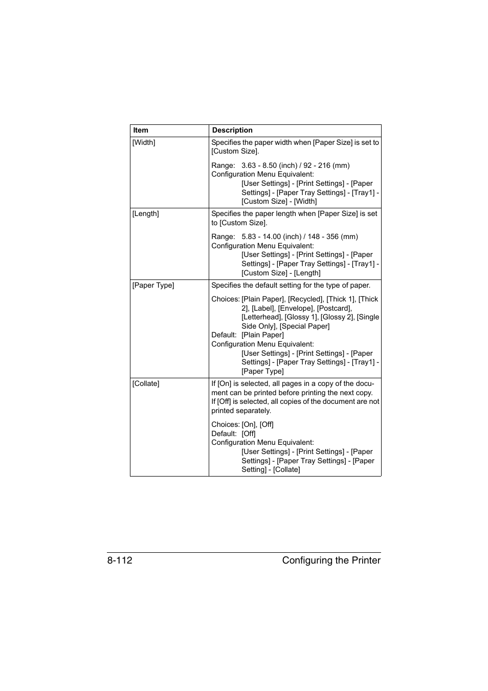 Configuring the printer 8-112 | Konica Minolta bizhub C35 User Manual | Page 379 / 510