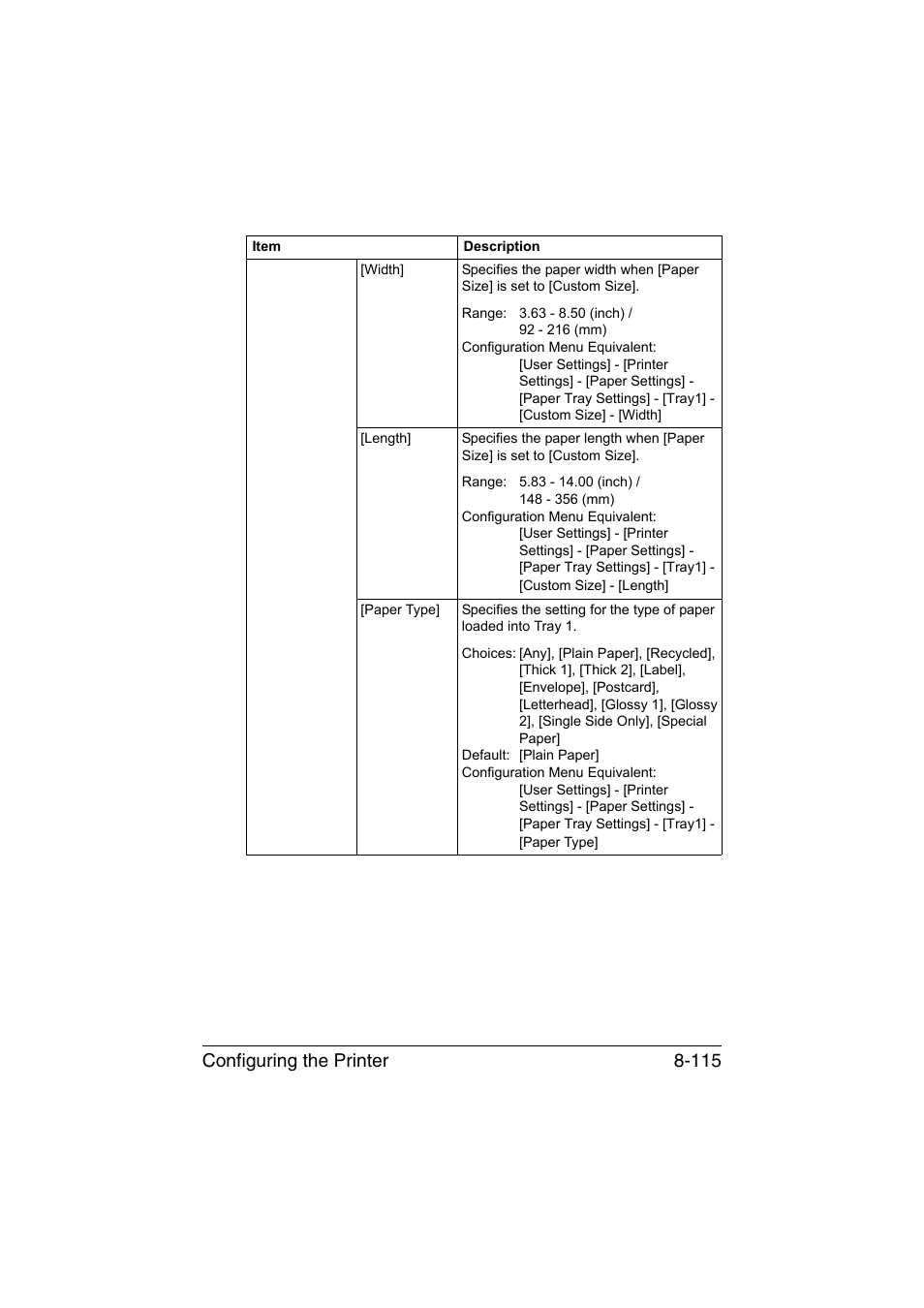 Configuring the printer 8-115 | Konica Minolta bizhub C35 User Manual | Page 382 / 510