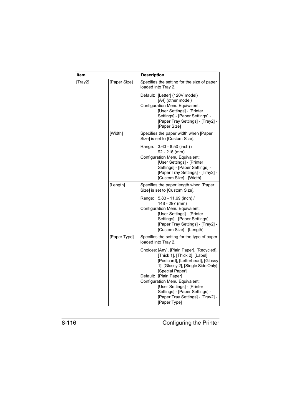 Configuring the printer 8-116 | Konica Minolta bizhub C35 User Manual | Page 383 / 510