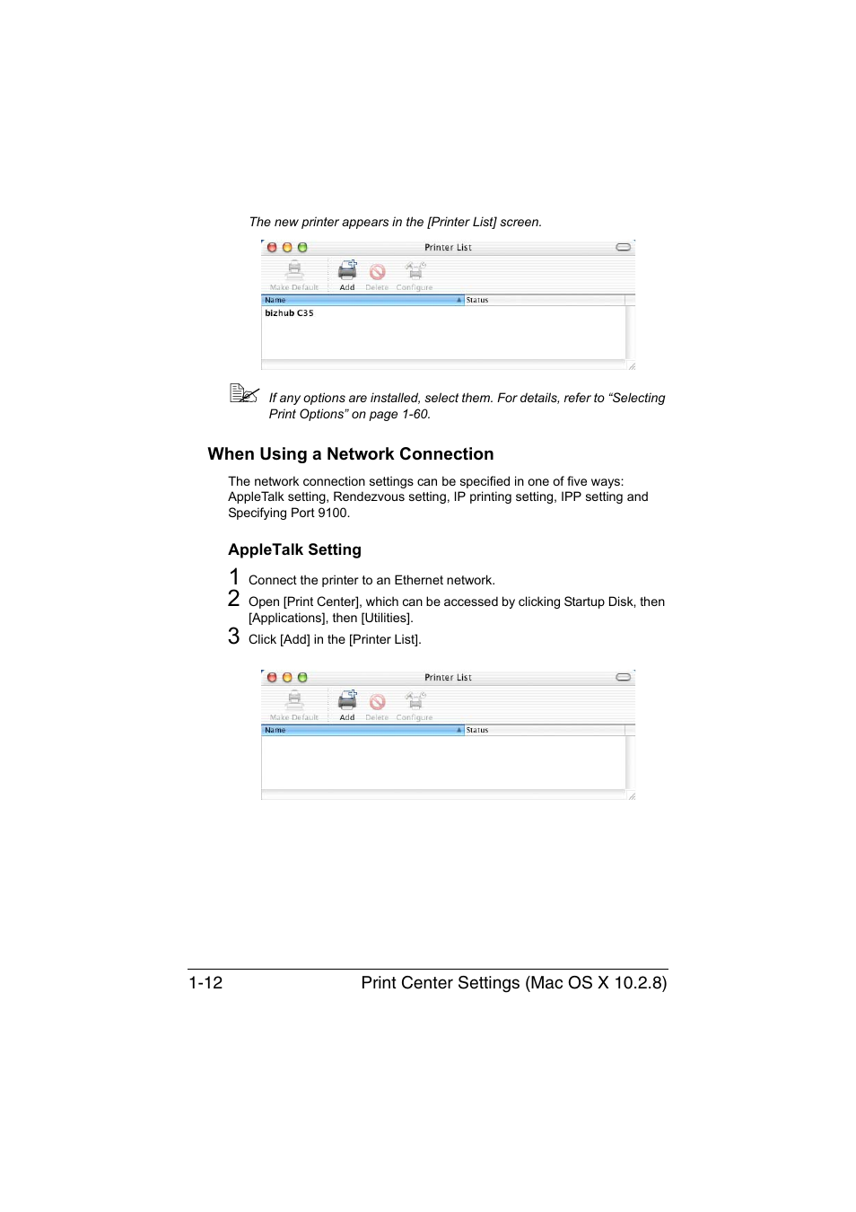 When using a network connection, Appletalk setting, When using a network connection -12 | Appletalk setting -12 | Konica Minolta bizhub C35 User Manual | Page 39 / 510