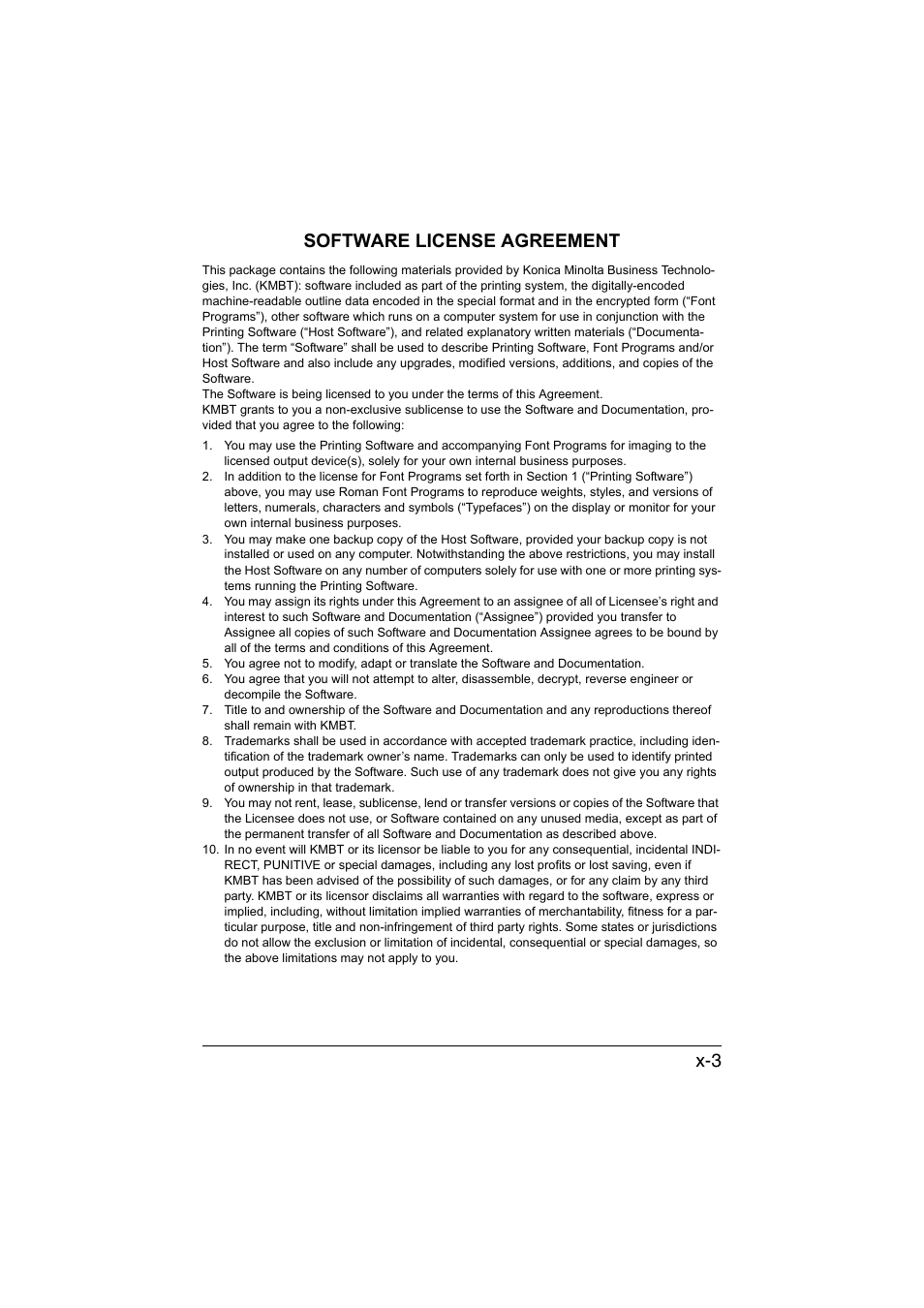 X-3 software license agreement | Konica Minolta bizhub C35 User Manual | Page 4 / 510