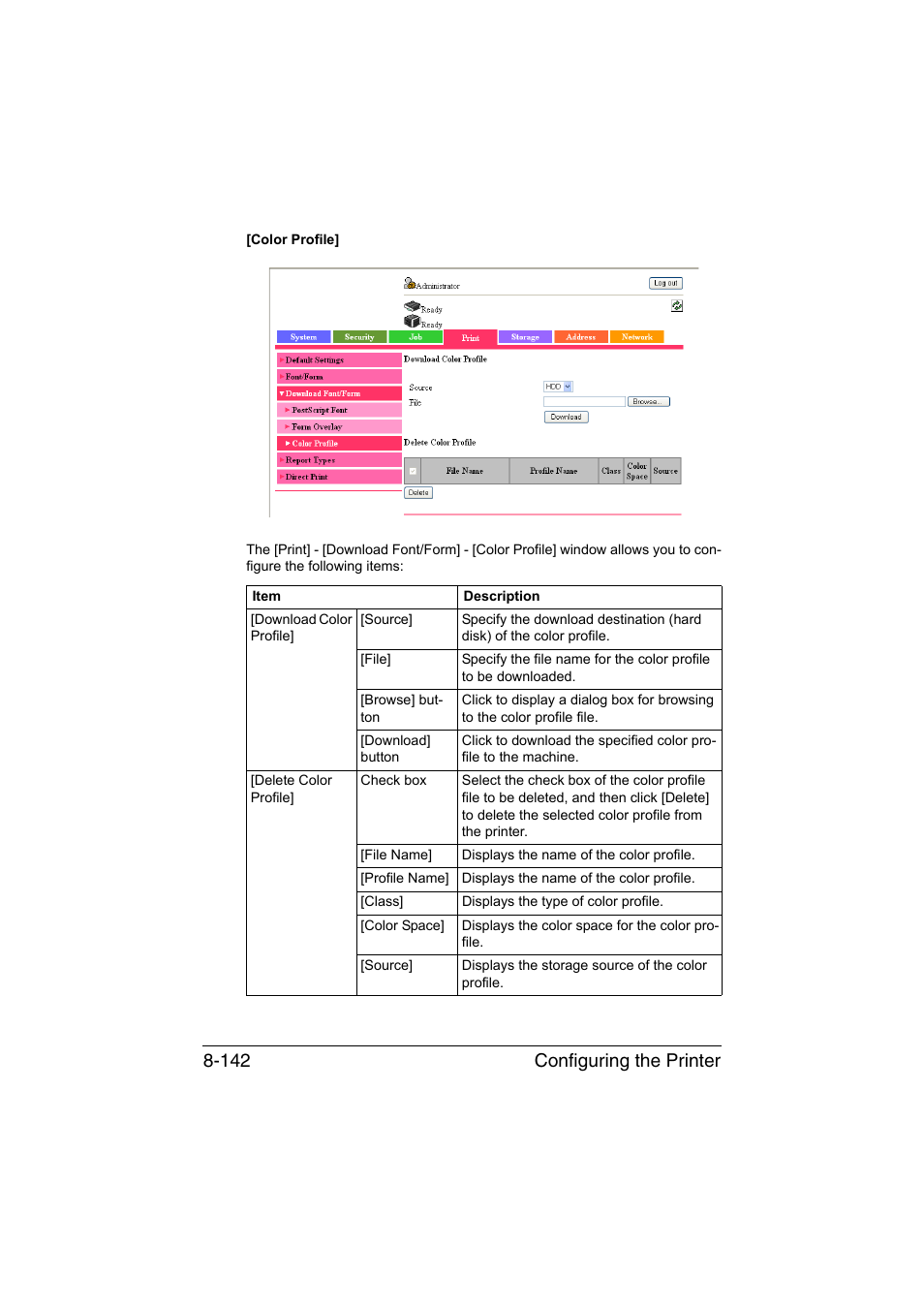 Configuring the printer 8-142 | Konica Minolta bizhub C35 User Manual | Page 409 / 510