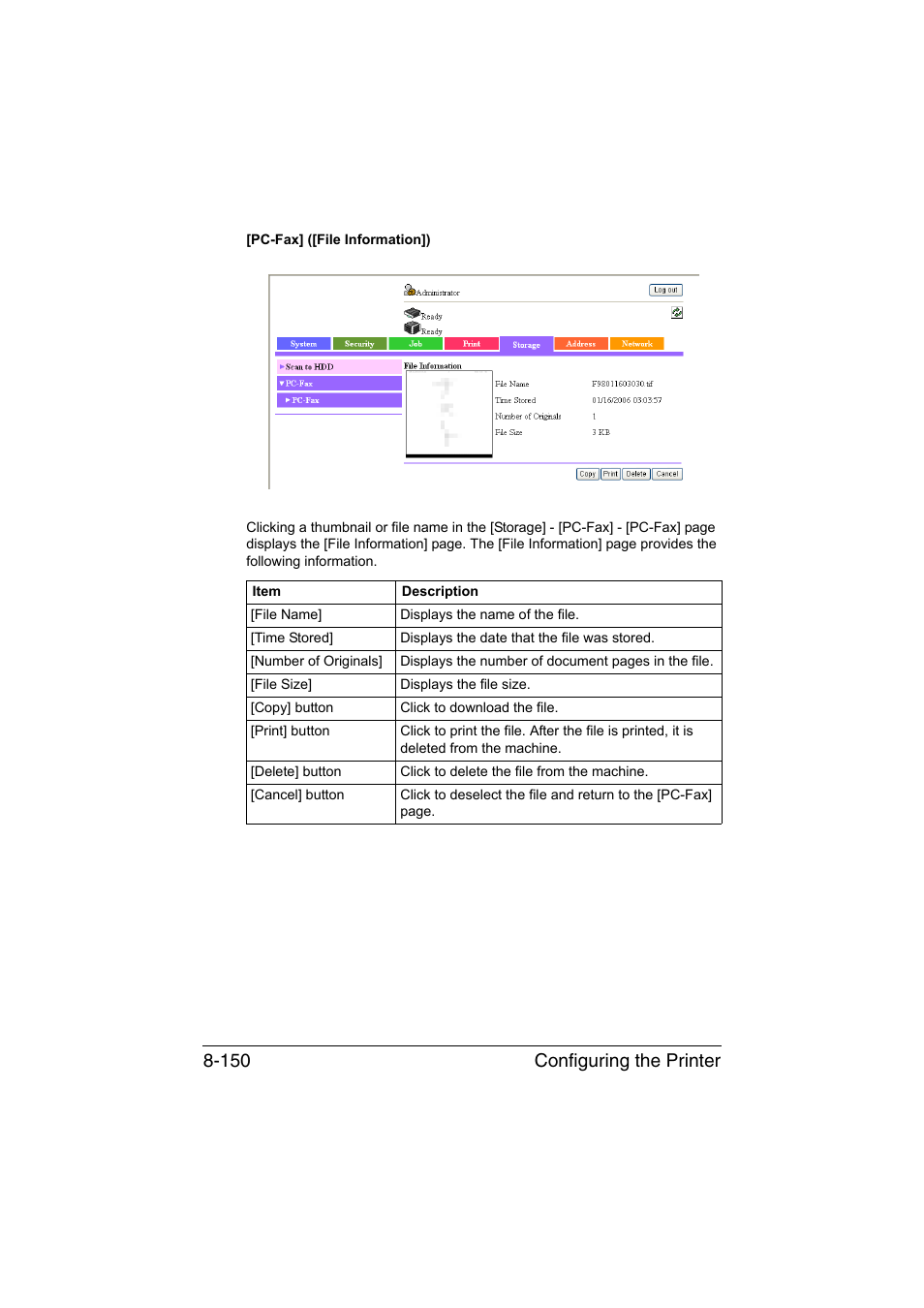 Configuring the printer 8-150 | Konica Minolta bizhub C35 User Manual | Page 417 / 510