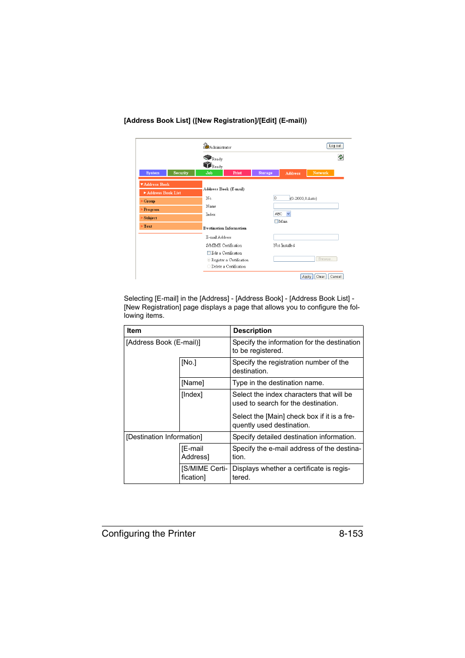 Configuring the printer 8-153 | Konica Minolta bizhub C35 User Manual | Page 420 / 510